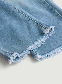 SHEIN Jeans en denim délavé bleu clair pour filles, avec une nouvelle ceinture élastique volantée pour l'été printemps