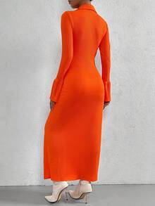 SHEIN Essnce Vestido De Punto Acanalado De Color Sólido - Naranja - Ver 2