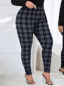 SHEIN Essnce Kích thước lớn Của phụ nữ Checkered Co giãn Gầy Xà cạp - Nhiều màu - Xem 4