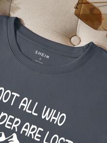 SHEIN EZwear 女款標語印花短袖 T 卹 - 深灰色 - 查看 5