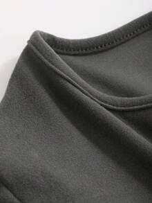 DAZY 圓領奶絲刷毛貼身長袖女t恤 - 深灰色 - 查看 5