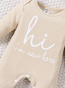 SHEIN Baby Boy Long Sleeve Jumpsuit With Printed Alphabet Pattern - Apricot - View 4