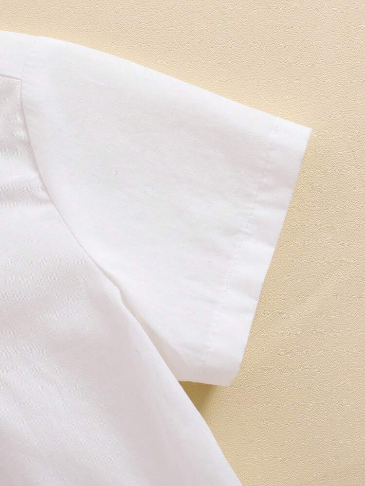 Baby Boy'S Gentleman Suit White Short Sleeve Shirt + Bowtie Grid Suspenders Shorts Set