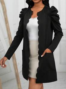 Xyvia Jacket With Shell Edge And Open Front Fall Winter Cloth For Women - Black - View 5