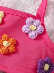SHEIN Conjunto de niña bebé decorado con flores 3D que incluye camiseta sin mangas y falda plisada - Rosa - Ver 3