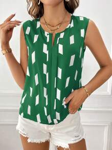SHEIN Clasi Women'S Sleeveless Geometric Pattern Blouse - Dark Green - View 5