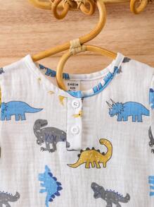 嬰兒男寶寶恐龍印花編織外套 - 白色 - 查看 3