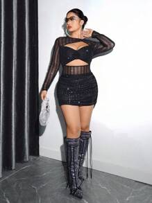 SHEIN ICON 大尺碼女士露肩t恤,附3d花朵裝飾