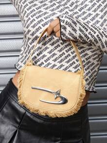 SHEIN ICON 街頭風格,復古丹寧迷你手提包 - 杏色 - 查看 7