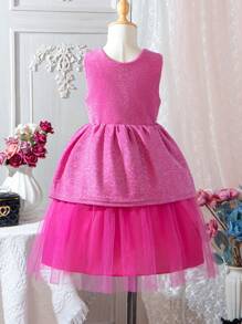 SHEIN Vestido sin mangas de malla y con volumen para niñas jóvenes