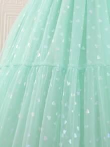 SHEIN Glamorique Kids Vestido verde menta sin hombros con tirantes tipo espagueti de mariposa para niñas preadolescentes, adecuado para fiesta de cumpleaños, vestido de noche, boda - Verde - Ver 6