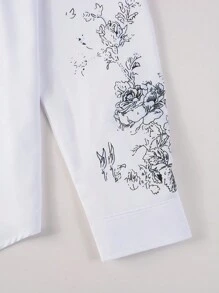 Manfinity Homme 男士休閒花卉圖案前開鈕扣長袖領襯衫，適合外出、秋季、正式場合 - 白色 - 查看 4