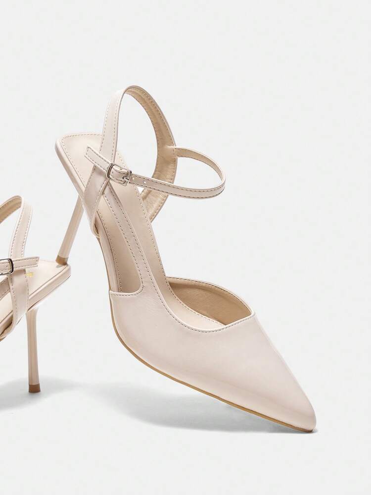 Ladies' Apricot Colored Ruched Mirror-surface Fashionable & Comfortable Kitten Heel Pointed Toe Sandals