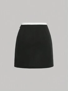 SHEIN MOD 女士純色抹胸上衣和拼色半身裙 2 件套 - 黑與白 - 查看 6