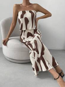 Firerie Ladies' Full Print Texture Fashionable Suit - Khaki - View 3