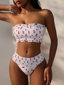 SHEIN Swim Summer Beach Women's Cherry Print Bikini Set - Multicolor - View 4