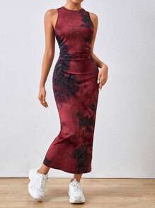 Casual Women's Summer SHEIN Essnce Teacher Clothes Bodycon Dress Long Bodycon Dress Casual Print Sleeveless Vacation Matching Long Dress - Red - View 4