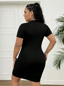 SHEIN Coolane 女士加大碼鳥和字母印花空心緊身連衣裙 - 黑色 - 查看 2