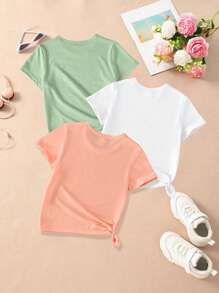 Cô Gái Trẻ 3 Chiếc Hoạt Hình Dễ Thương Kitty & Nhiều Màu Sắc Kỳ Lân Vương Miện Hình Đám Mây Họa Tiết In Hình Cổ Tròn Tay Ngắn Bộ Áo Thun - Nhiều màu - Xem 2