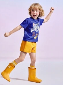 TOM & JERRY X SHEIN Young Boy Cartoon & Letter Graphic T-Shirt - Royal Blue - View 9