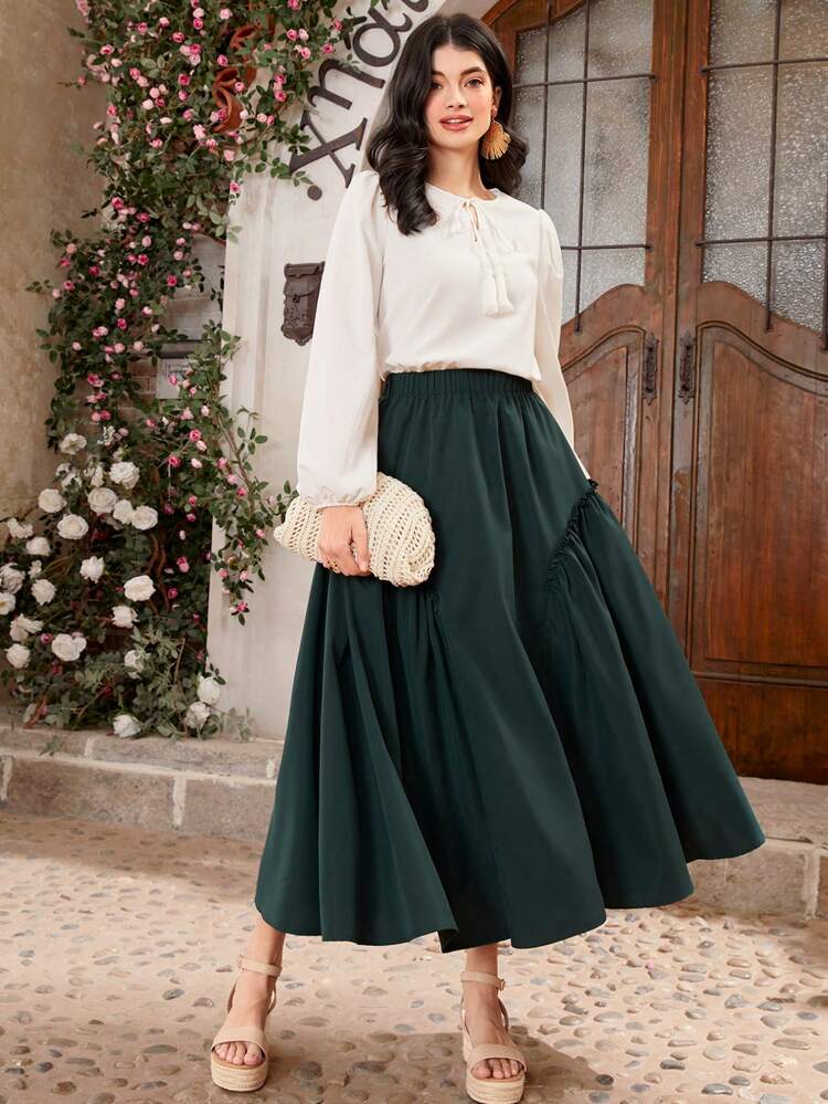 Women's Solid Color Elastic Waist Skirt