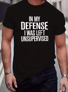 Men's Casual Slogan Print Crew Neck T-Shirt, Summer - Black - View 1