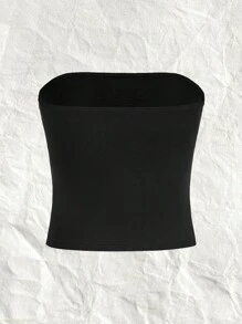 SHEIN EZwear Black Letter Printed Tight-Fitting Women's Bandeau Top