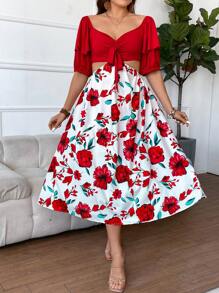 SHEIN Clasi Của phụ nữ Kích thước lớn Hoa Vá lại In Xu hướng: Cắt giảm Ngực Xếp li Đầm - Nhiều màu - Xem 5