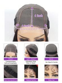 Glueless Wig Straight 4x4 Lace Front Wigs Human Hair 150 Density Natural Black - SNatural - View 5