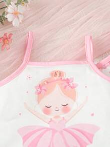 SHEIN Baby Girl Cartoon Printed Tank Top And Shorts 2pcs/Set, Summer Outfits