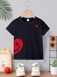 男童1件印有愛心圖案的短袖t卹 - 黑色 - 查看 1