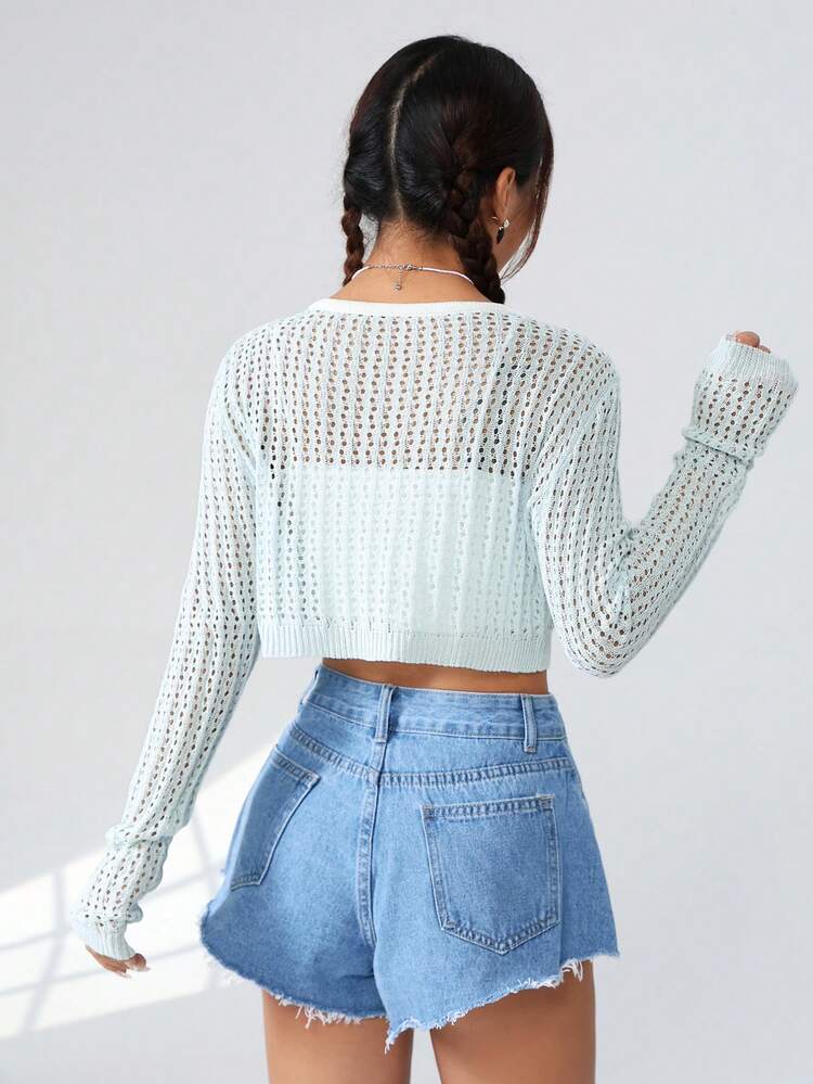 Women's Tie Front Eyelet Knit Cardigan