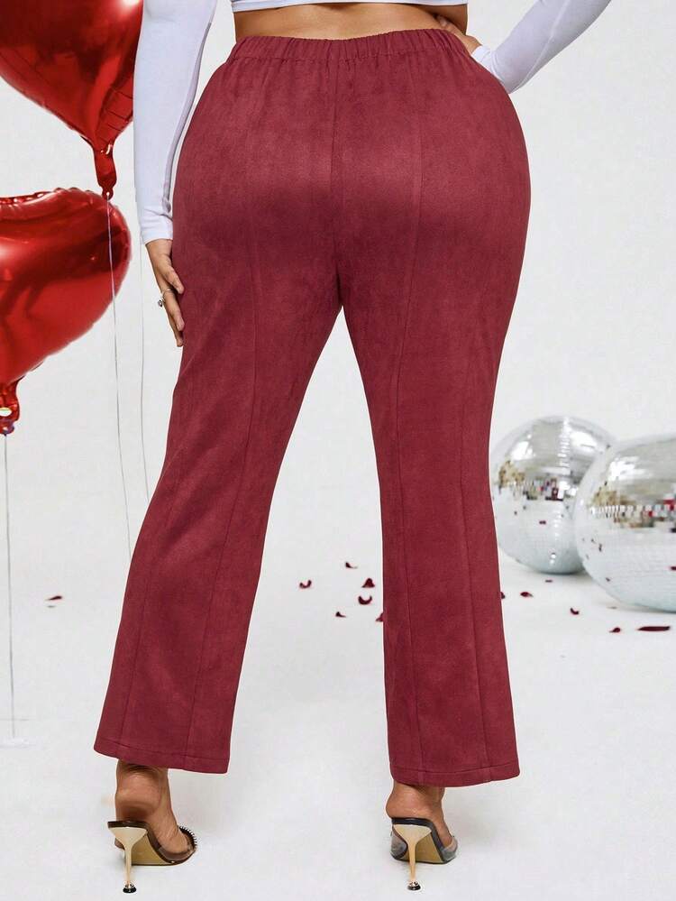Plus Size Solid Color Flared Trousers Fall Cloth For Women