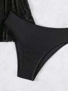 SHEIN Swim Lace Patchwork Bikini Set Summer - Black - View 6
