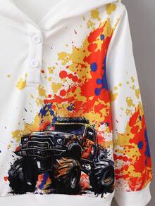 Young Boy Hooded Sweatshirt With Off-Road Vehicle Print - White - View 6