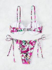 SHEIN Swim Flower Print Bikini Set Carnival Summer Beach - Multicolor - View 3