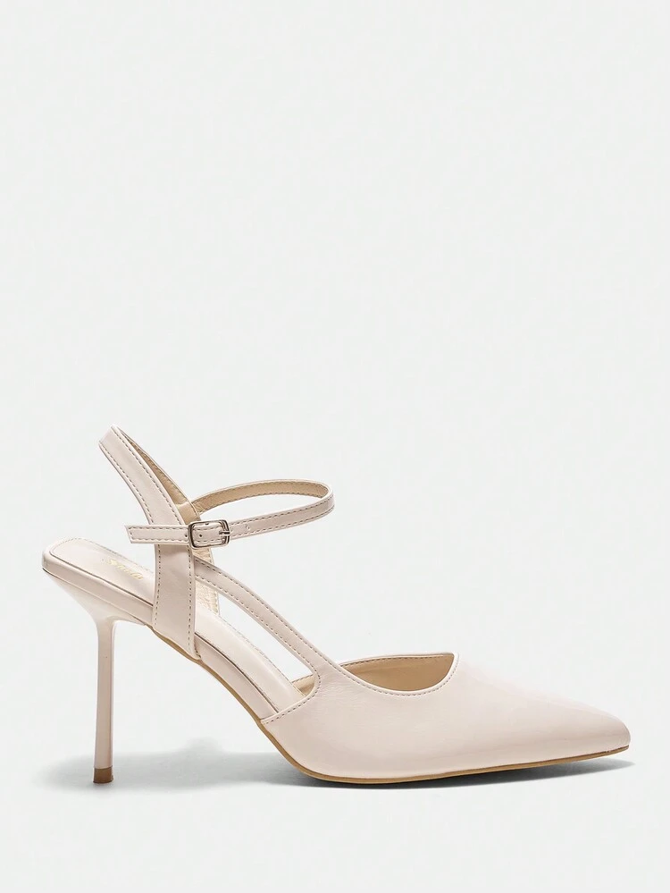 Ladies' Apricot Colored Ruched Mirror-surface Fashionable & Comfortable Kitten Heel Pointed Toe Sandals