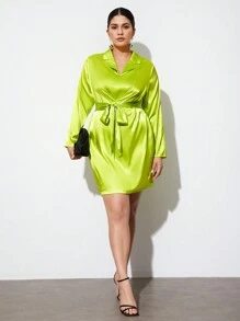 BizChic Plus Size Women'S Satin Short Dress - Green - View 6