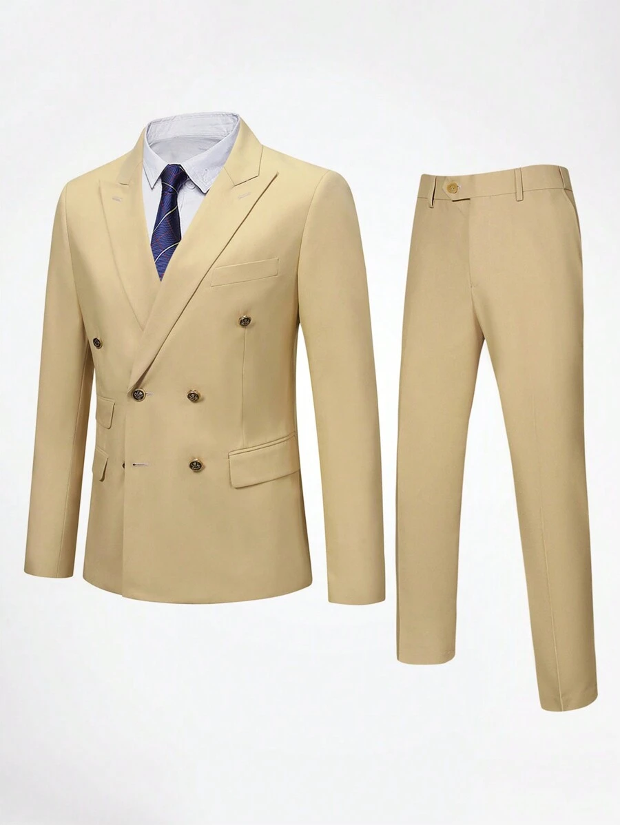 CLOUDSTYLE Men's Khaki Formal Suit Set Suitable For Formal Occasions - Beige - View 1