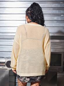 ROMWE PUNK Vrouwen Grote maten Gebreid Uitgeholde Skelet patroon Oversized Truien