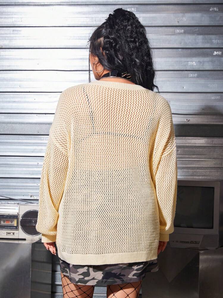 Women's Plus Size Knitted Hollow Out Skull Pattern Drop Shoulder Sweater