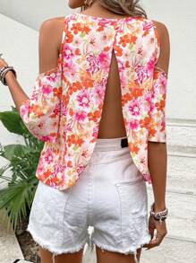 SHEIN VCAY 女性露肩花卉印花上衣