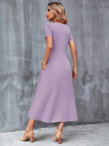 SHEIN Clasi Của phụ nữ Cổ chữ V Ngắn tay Dài Đầm - Màu tím hoa cà - Xem 2