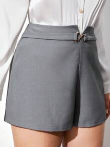 BizChic Shorts Taille Haute Pour Femmes De Grande Taille Avec Bouton Métallique - Gris - Voir 5