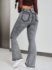 SHEIN PETITE 女士修身喇叭牛仔裤 - 灰色 - 查看 2