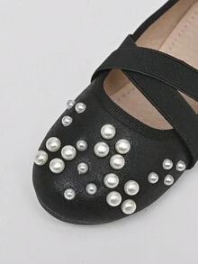 Zapatos Planos Para Niñas Con Correa Cruzada De Perlas Doradas Para Bodas, Escenificaciones Y Princesas