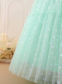 SHEIN Glamorique Kids Vestido verde menta sin hombros con tirantes tipo espagueti de mariposa para niñas preadolescentes, adecuado para fiesta de cumpleaños, vestido de noche, boda - Verde - Ver 4