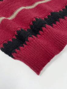 Women's Casual Striped Drop Shoulder Loose Pullover Long Sleeve Sweater Top, Red - Multicolor - View 7