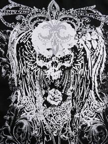 ROMWE Grunge Punk Áo thun in hoa bộ xương và hoa huệ Gothic, mùa xuân và mùa thu - màu đen - Xem 4