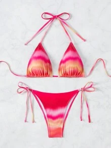 Summer Gradient Tie Knot Side Bikini Set - Multicolor - View 1